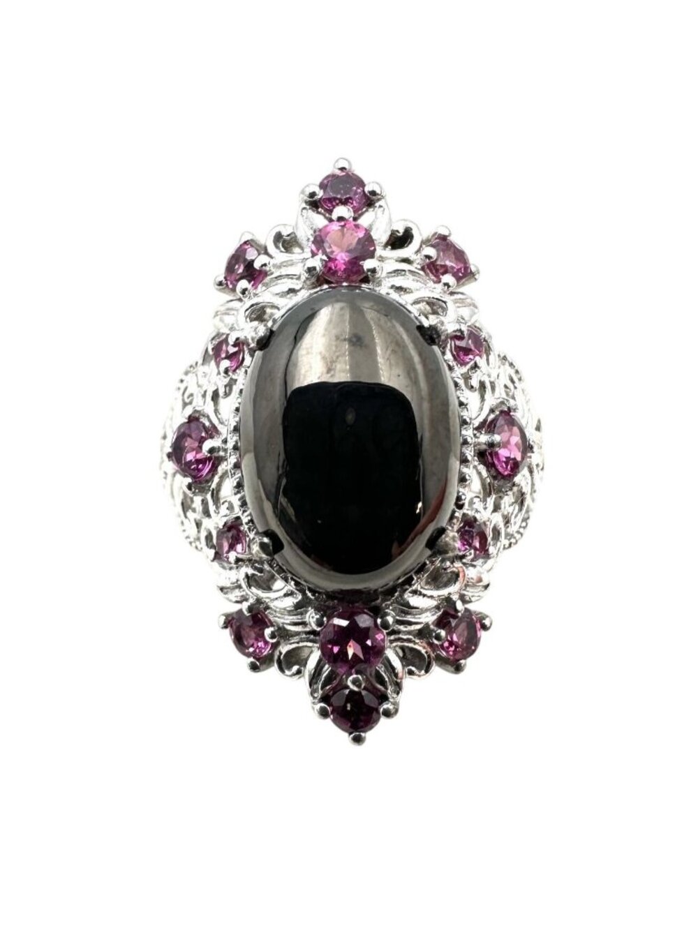 Chuck Celmency Black & Pink Gemstone Statement Ring Sterling Silver Size 6 - Picture 1 of 5